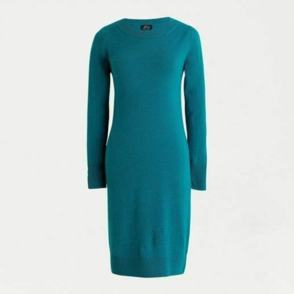 NWT-XS-J.Crew LONG-SLEEVE EVERYDAY CASHMERE CREWNECK DRESS - SPICY JADE